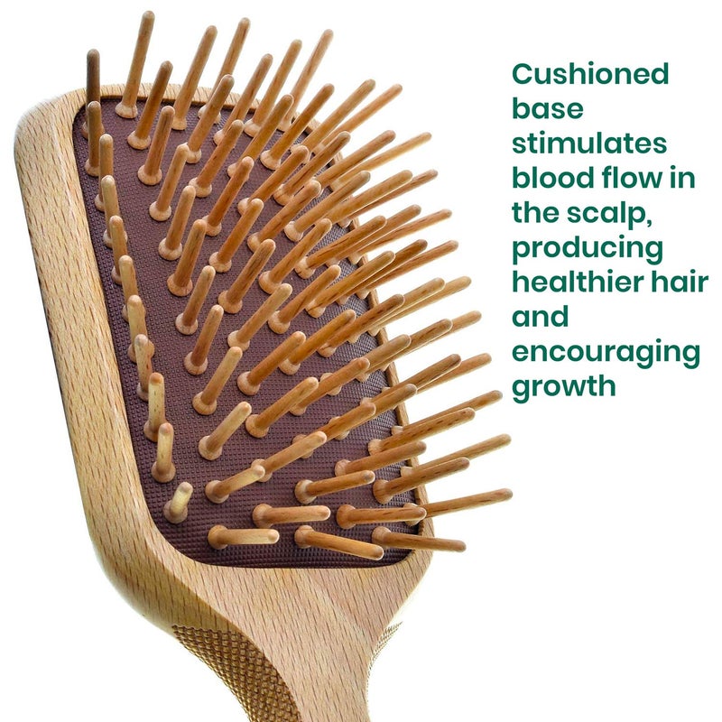Giorgio Eco Friendly Wooden Bristle Hairbrush - Bundle Detangling Brush and Hair Growth Brush for Thick or Long Hair - Paddle Hair Brush Made with Anti Static Beechwood, Silicone Massage Cushion - Image 4